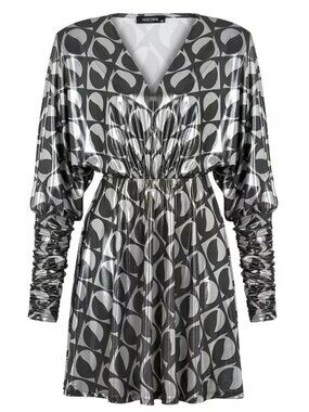 Nocturne Batwing Sleeve Metallic Printed Mini Dress Size 38 Medium NWT